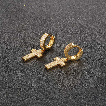 Iced-Out Hip-Hop Mini Cross Earrings