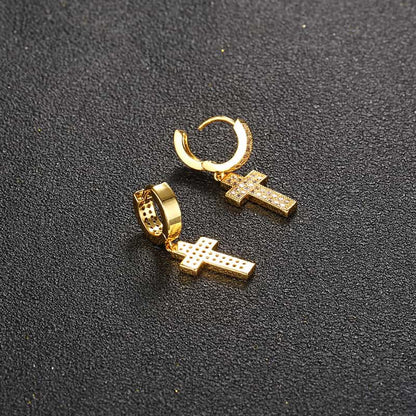 Iced-Out Hip-Hop Mini Cross Earrings