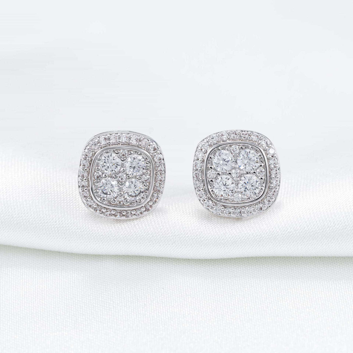 Iced-Out Sugar Cube Hip-Hop Stud Earrings