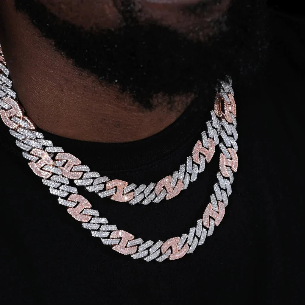 Iced Prong Link Choker in White&Pink - 12mm