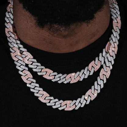 Iced Prong Link Choker in White&Pink - 12mm