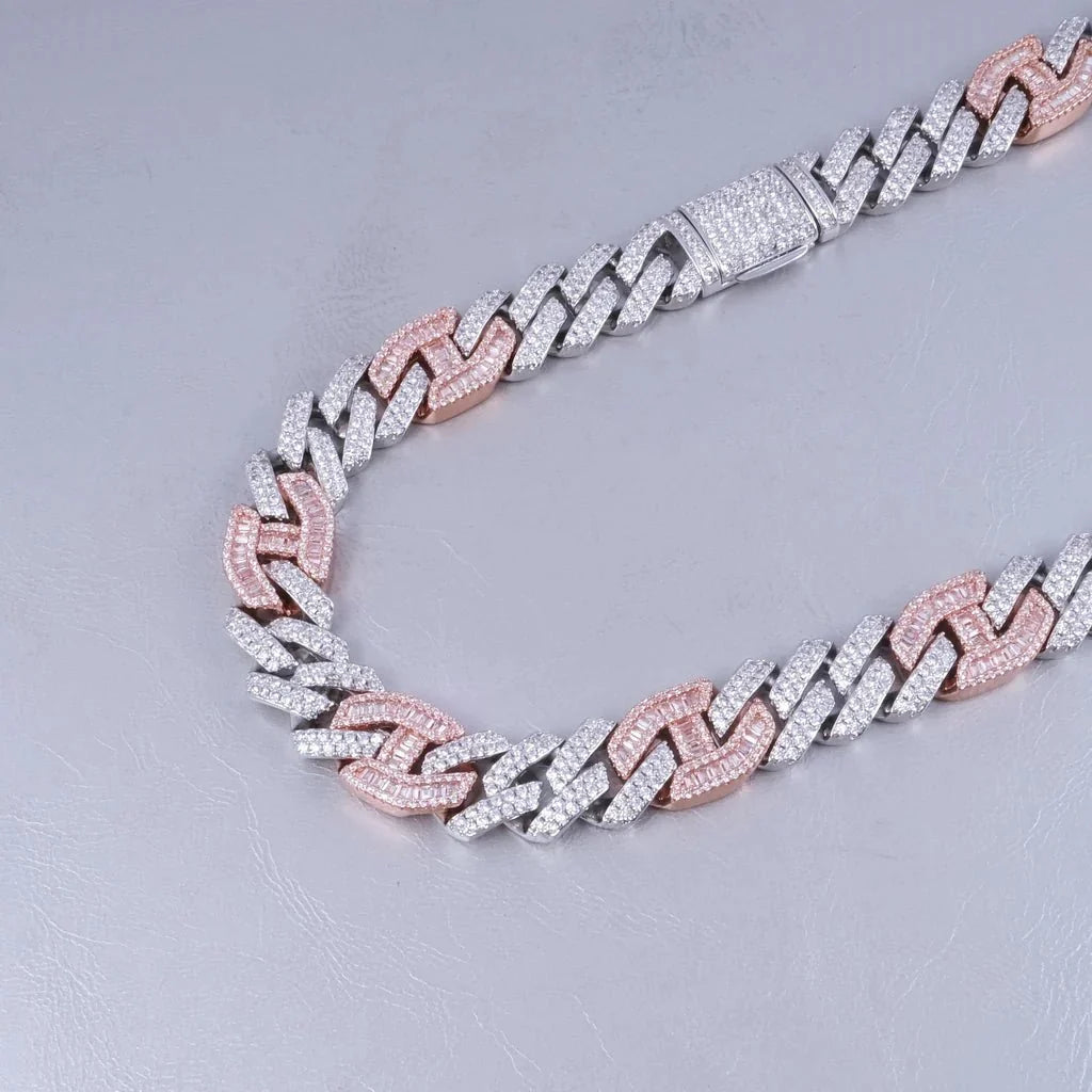 Iced Prong Link Choker in White&Pink - 12mm