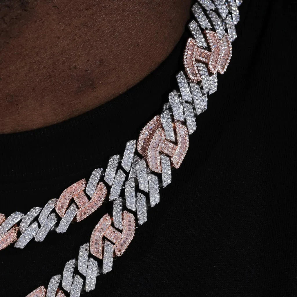 Iced Prong Link Choker in White&Pink - 12mm