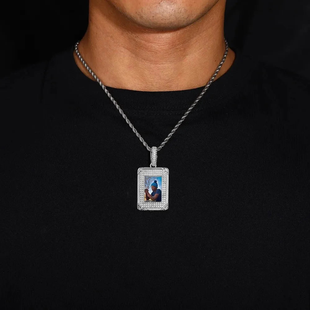 Iced Rectangular Memory Custom Photo Pendant - 25mm