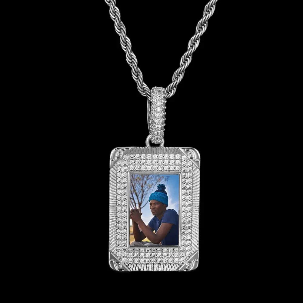 Iced Rectangular Memory Custom Photo Pendant - 25mm