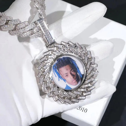 LARGE 3D RECTANGULAR T CUBIC Zirconia Custom Picture Pendant