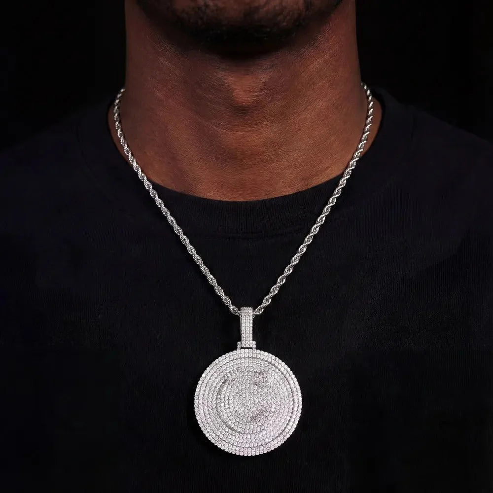 Medium Round 26-Letter Iced-Out Pendant - 60mm