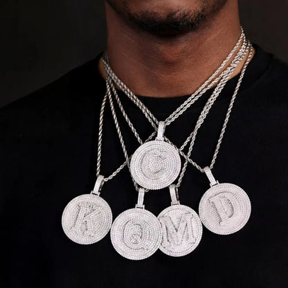 Medium Round 26-Letter Iced-Out Pendant - 60mm