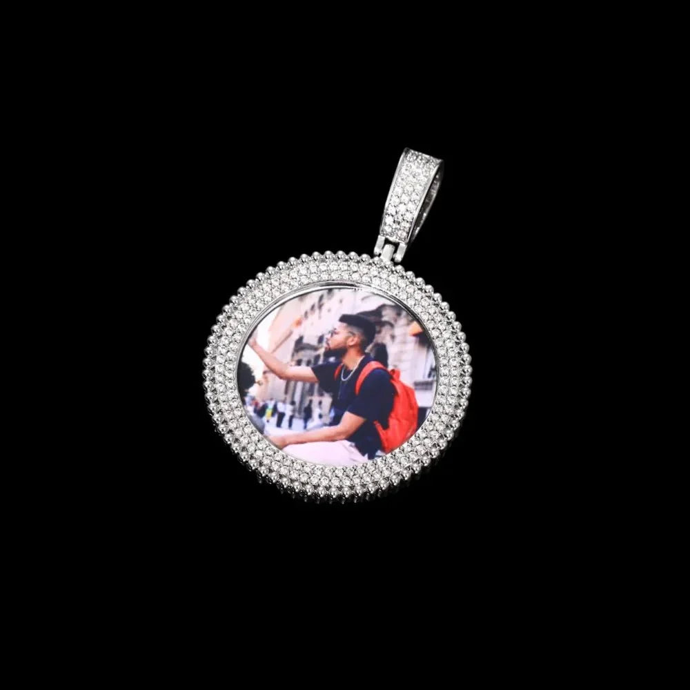 Memory Custom Photo Frame Round Pendant in White Gold - 36mm
