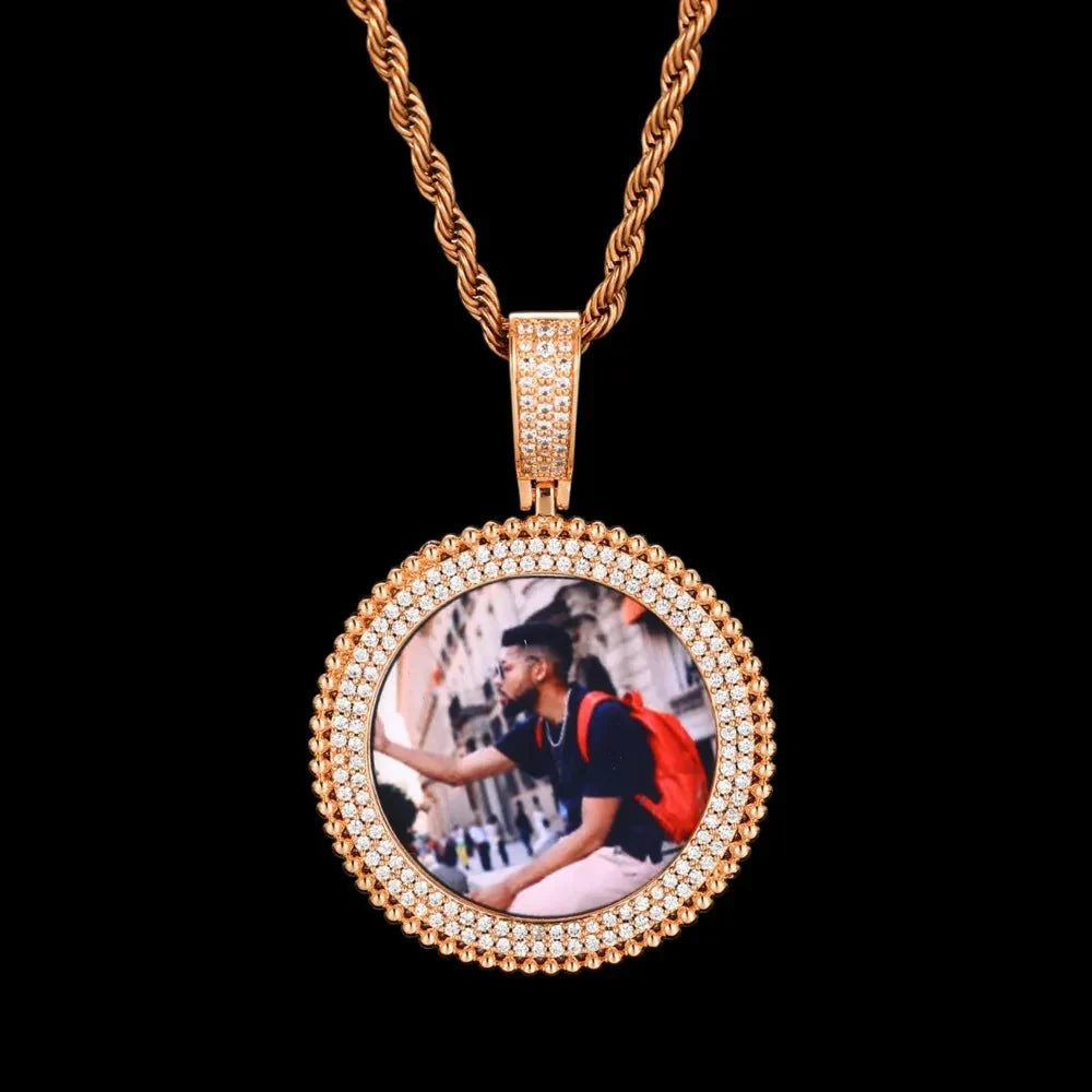 Memory Custom Photo Frame Round Pendant in White Gold - 36mm