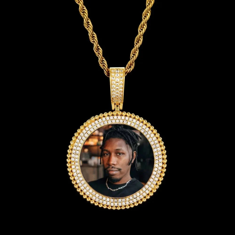 Memory Custom Photo Frame Round Pendant in White Gold - 36mm