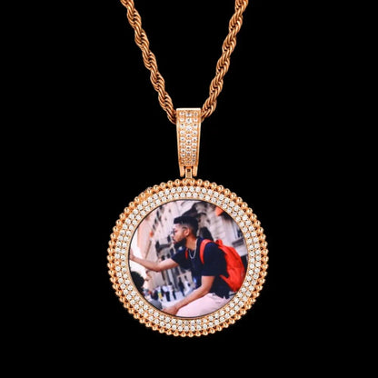 Memory Custom Photo Frame Round Pendant in Yellow Gold - 36mm