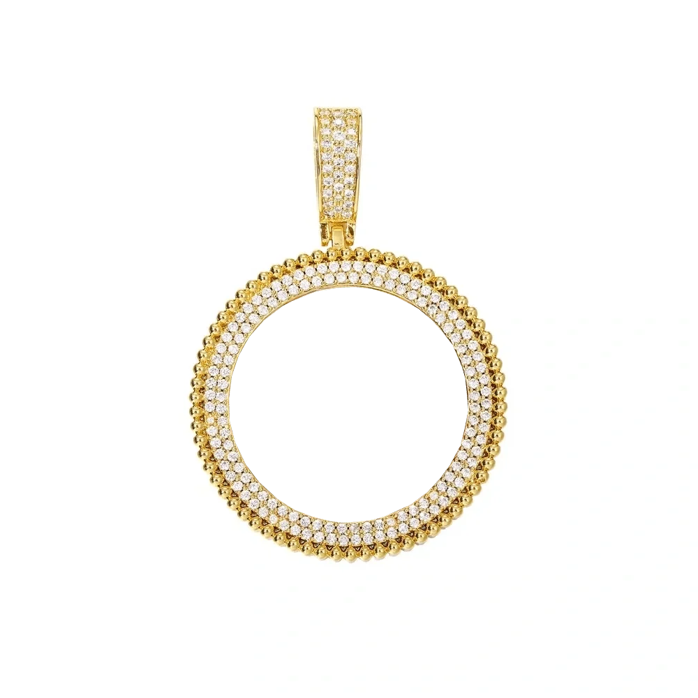 Memory Custom Photo Frame Round Pendant in Yellow Gold - 36mm
