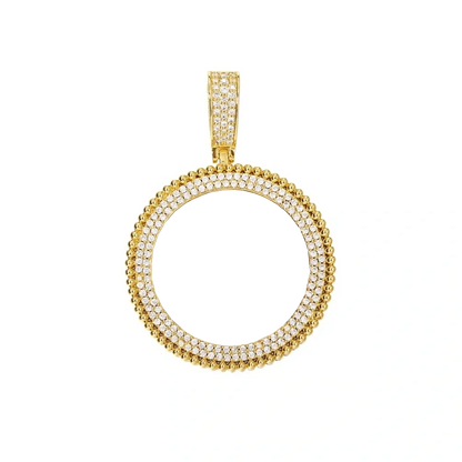 Memory Custom Photo Frame Round Pendant in Yellow Gold - 36mm