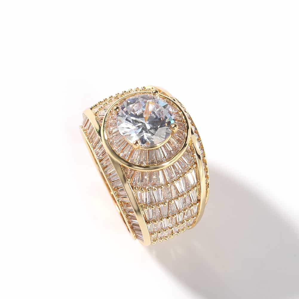 Men's Diamond-Encrusted Hip-Hop Ring in 18K Gold Plating