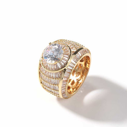Men's Diamond-Encrusted Hip-Hop Ring in 18K Gold Plating