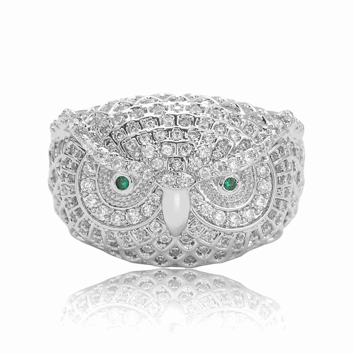 Micro Pave Owl Emerald Ring