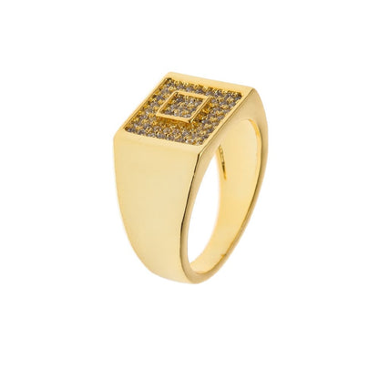 Micro Pave Square Men's Ring in 18K Gold Plating