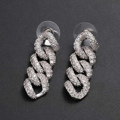 AURXYA Iced Triple Link Drop Earrings