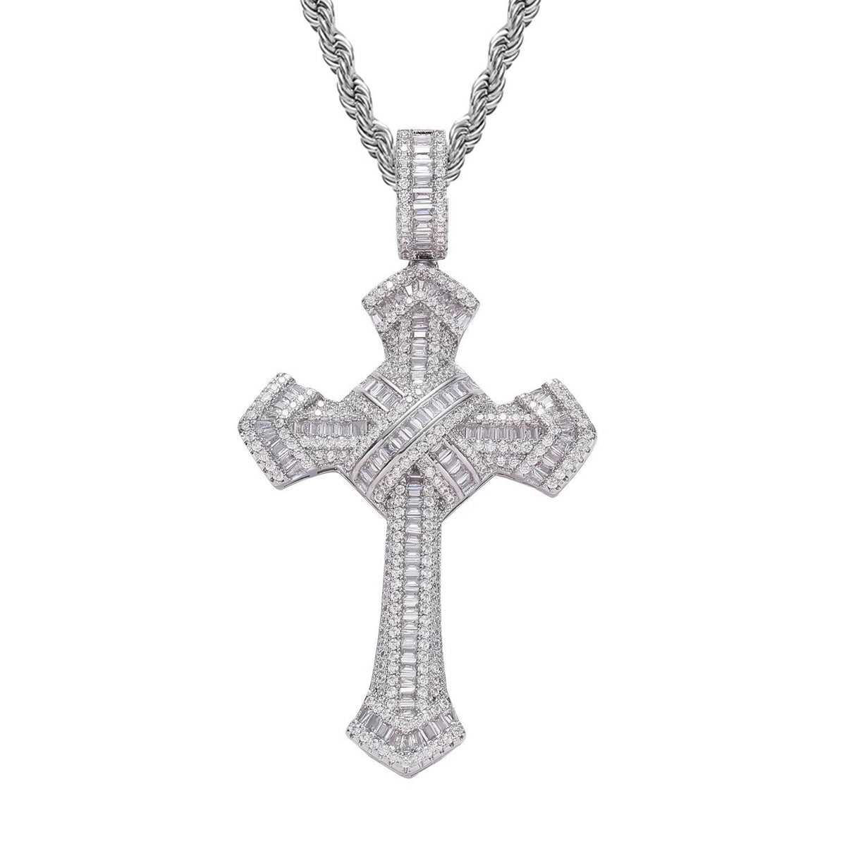 Micropaved T Cubic Zirconia Cross Pendant