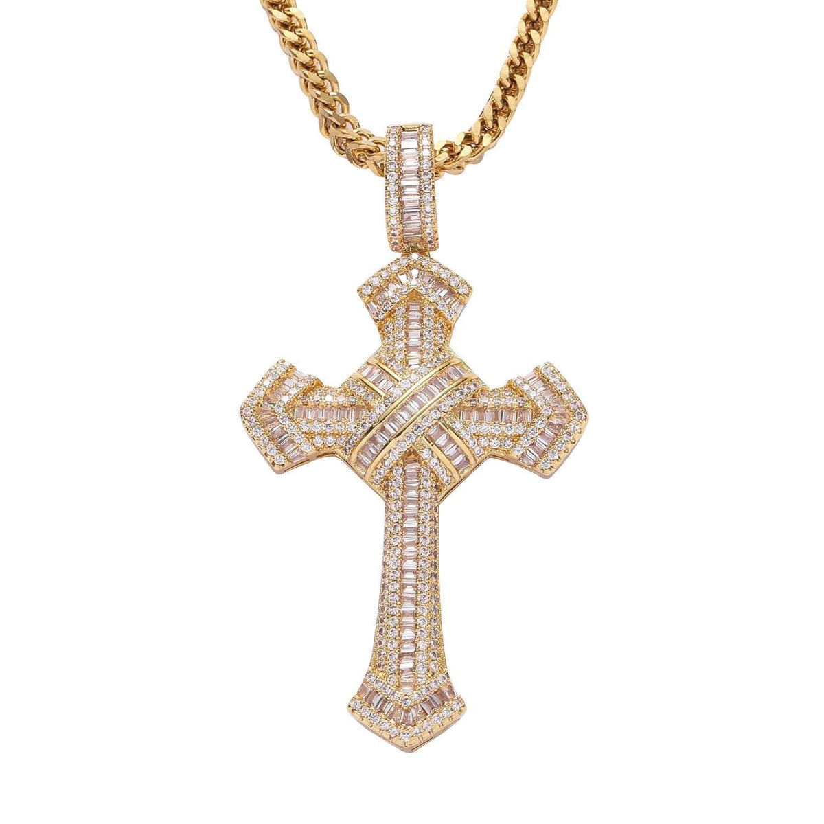 Micropaved T Cubic Zirconia Cross Pendant