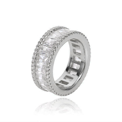 Mixed Pavé Triple Row T-Bar Ring in 18K Gold