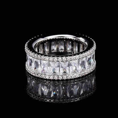 Mixed Pavé Triple Row T-Bar Ring in 18K Gold