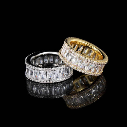 Mixed Pavé Triple Row T-Bar Ring in 18K Gold