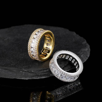 Mixed Pavé Triple Row T-Bar Ring in 18K Gold