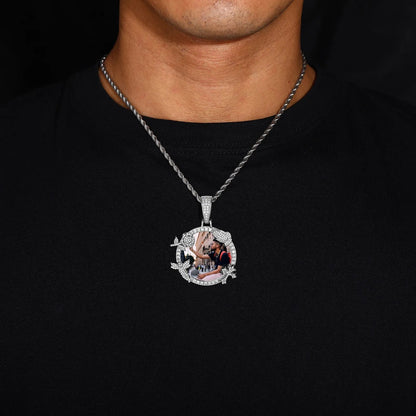 Rose, Angel, and Cross Round Solid Custom Photo Pendant - 45mm