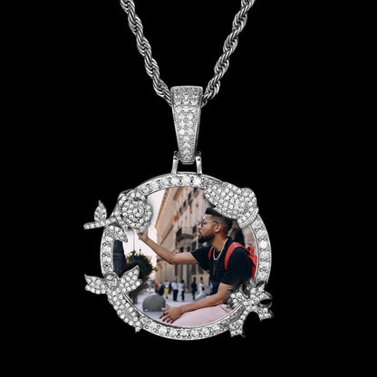 Rose, Angel, and Cross Round Solid Custom Photo Pendant - 45mm