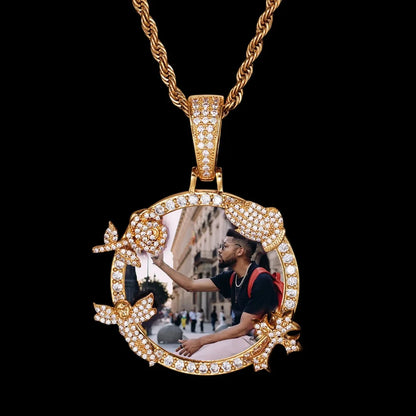 Rose, Angel, and Cross Round Solid Custom Photo Pendant - 45mm
