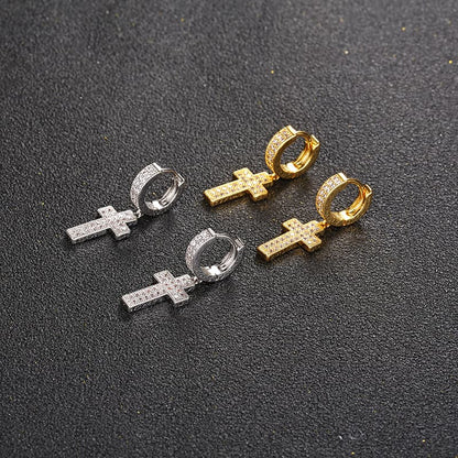 S925 Full Diamond Short Cross Earrings