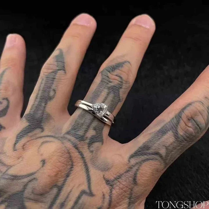 S925 Moissanite Triangular Geometric Ring