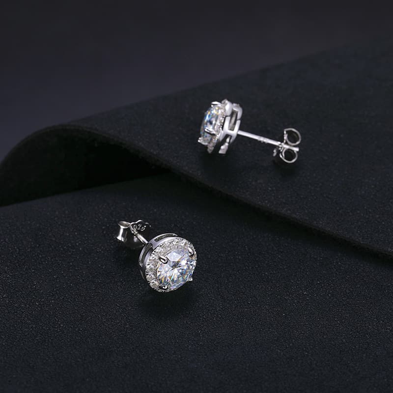 S925 Silver Round VVS Moissanite Stud Earrings