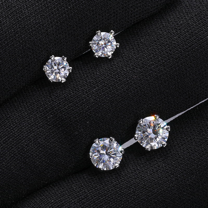 S925 VVS Classic Six-Prong Moissanite Stud Earrings in 18K Gold