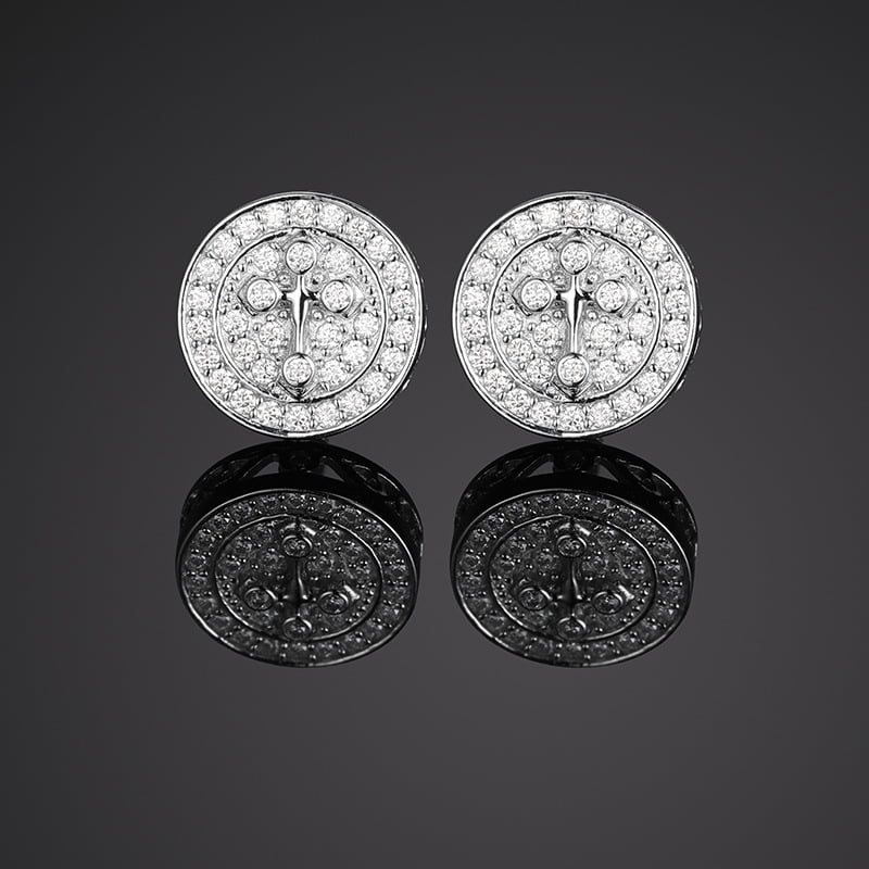 S925 VVS Moissanite Cross Stud Earrings in 18K Gold Plating