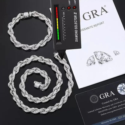 S925 & VVS Moissanite Iced Rope Bracelet - 8mm