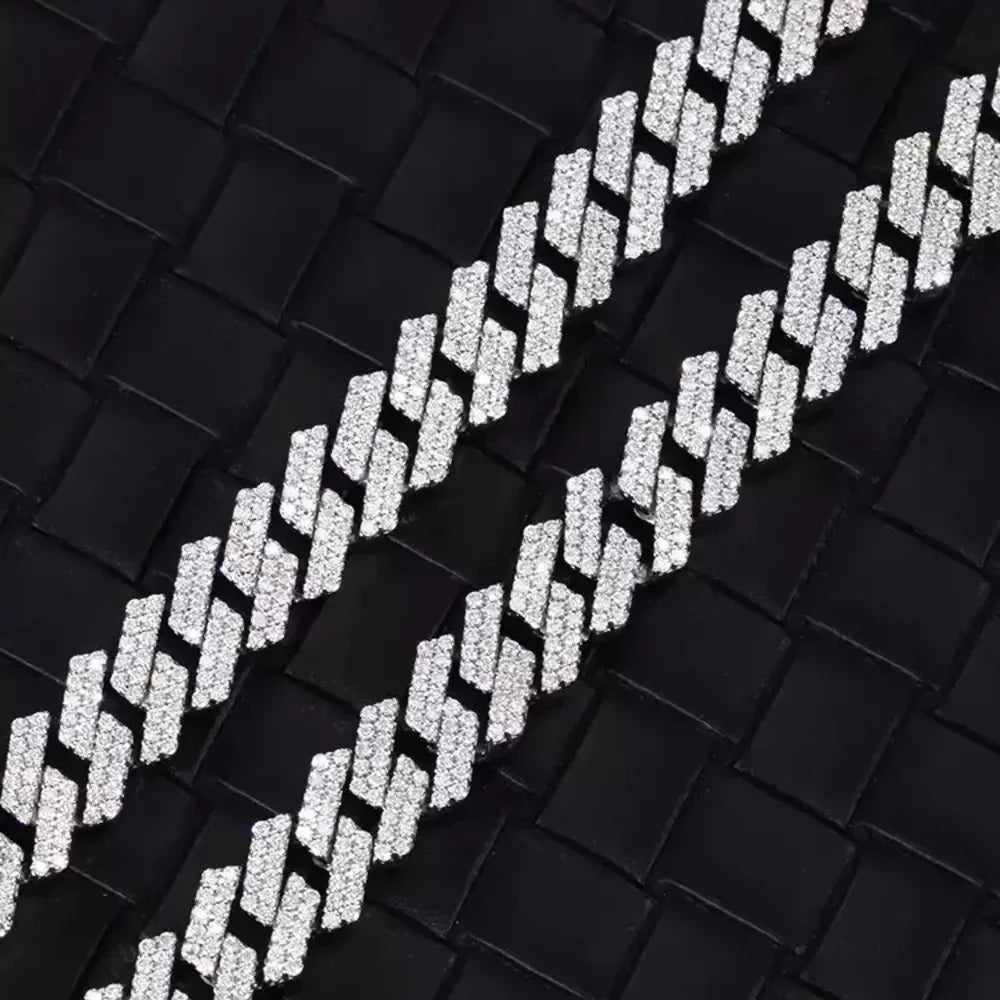 S925 VVS Moissanite Prong Setting Iced Cuban Link Chain