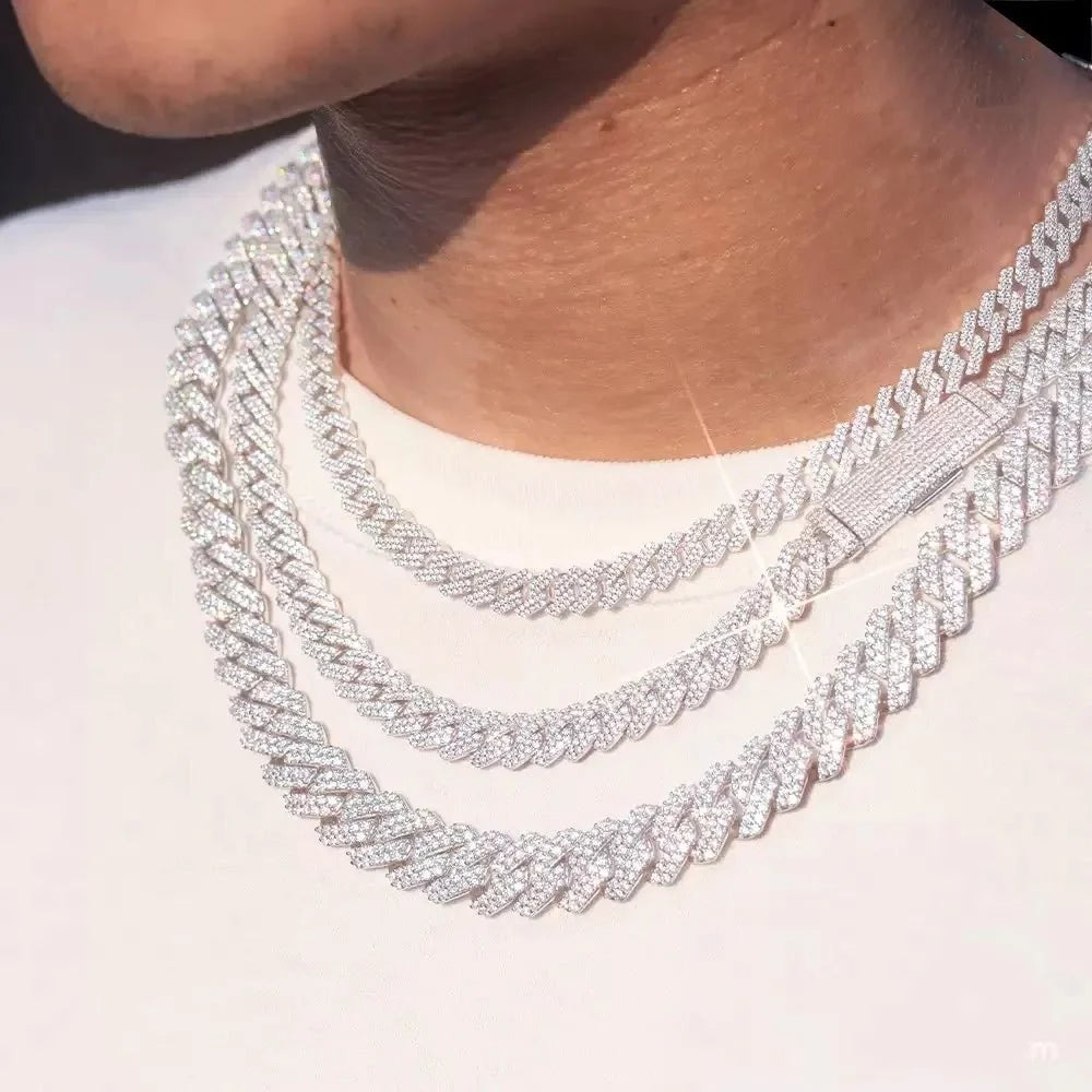 S925 VVS Moissanite Prong Setting Iced Cuban Link Chain