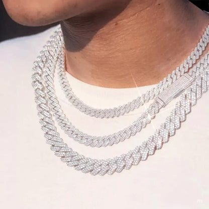 S925 VVS Moissanite Prong Setting Iced Cuban Link Chain