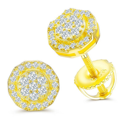 S925 VVS Moissanite Round Stud Earrings in 18K Gold Overlay