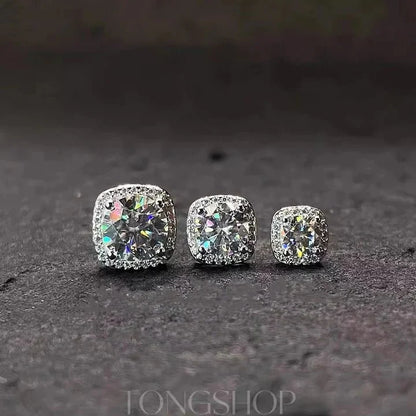 S925 VVS Moissanite Sugar Cube Earrings Full Of Diamonds Square