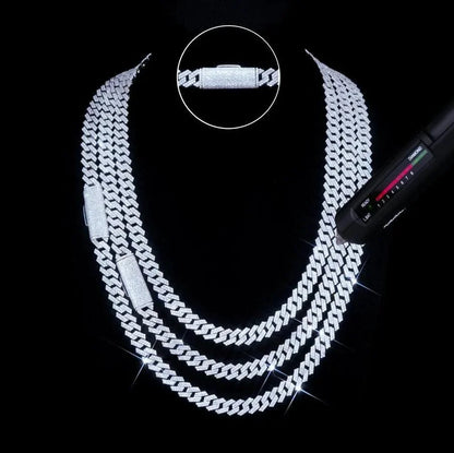 S925 & VVS Moissanite Two Row Prong Cuban Link Chain - 8mm