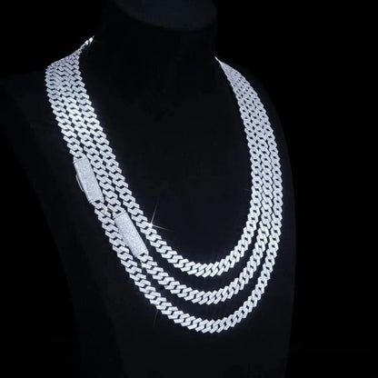 S925 & VVS Moissanite Two Row Prong Cuban Link Chain - 8mm