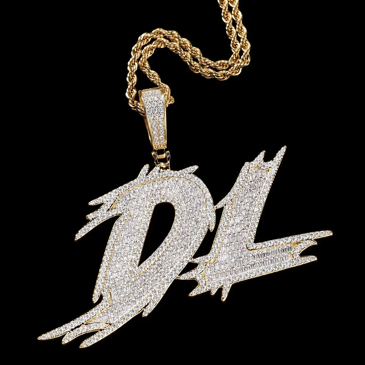 Solid Custom Diamond-Set Spiked Letter Pendant