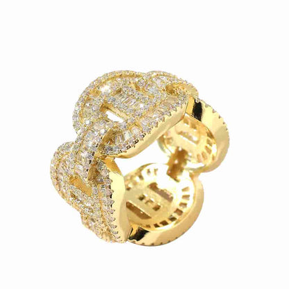Square and Round Mixed Diamond T Ring