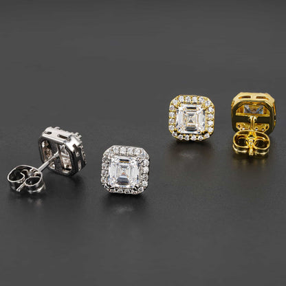 Square Diamond Stud Earrings with Micro Pave Setting