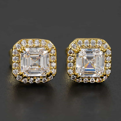 Square Diamond Stud Earrings with Micro Pave Setting