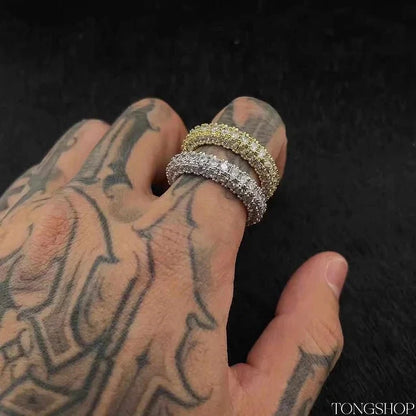 Three Rows of Diamond Rings in White Gold